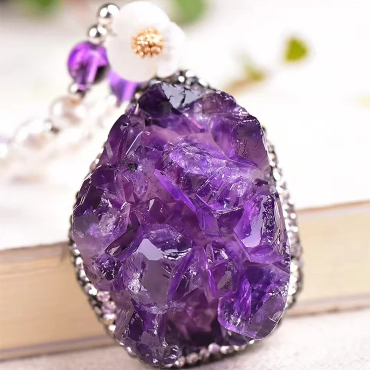 Hot sale Amethyst crystal cluster quartz pendant Amethyst Quartz rock pendant Healing crystal