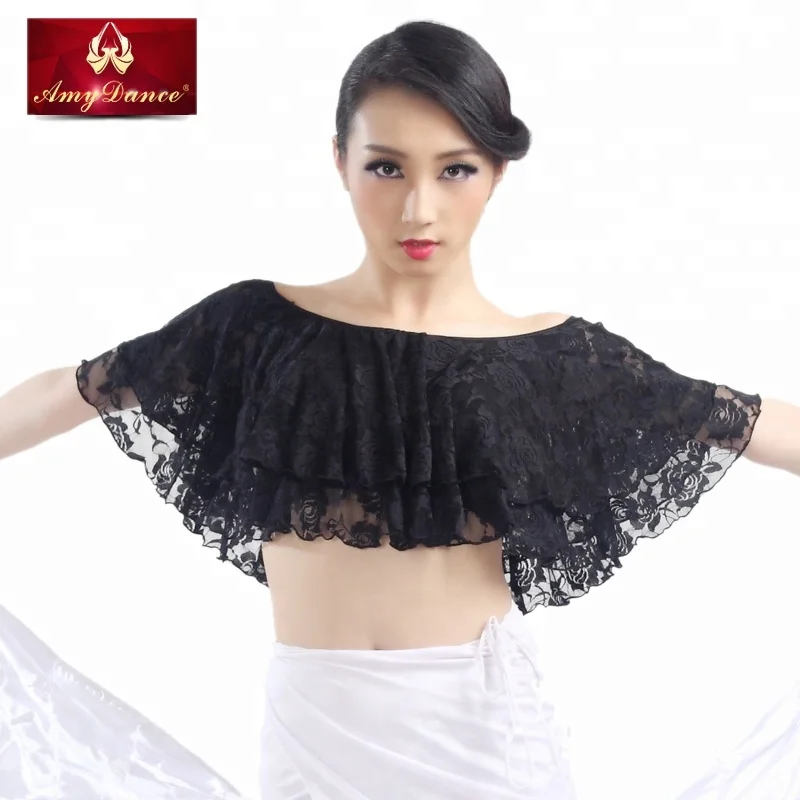 
Hot sexy off shoulder black lace short ballroom belly dancing tops 