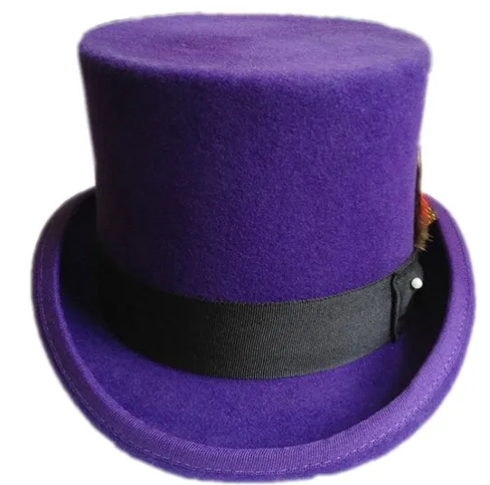 fashion 100% australia wool felt black ,white ,purple satin lined formal top hat royal top hats