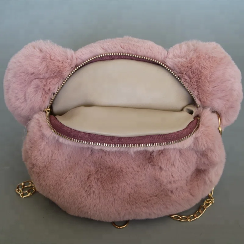 Wholesale faux fur shoulder bag lovely bear fake fur bag women children fur fashion bags