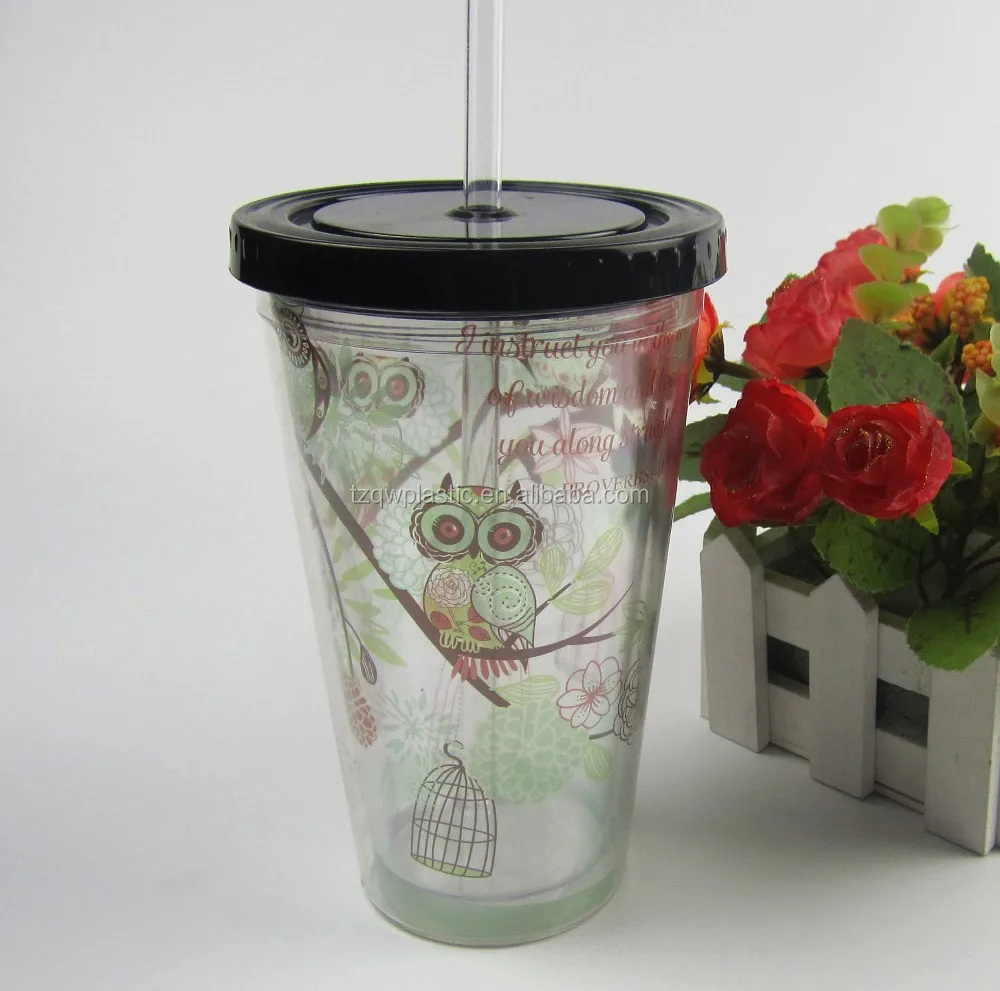 Пластиковые двойные стенки соломенная чашка с ПВХ insert-450ml