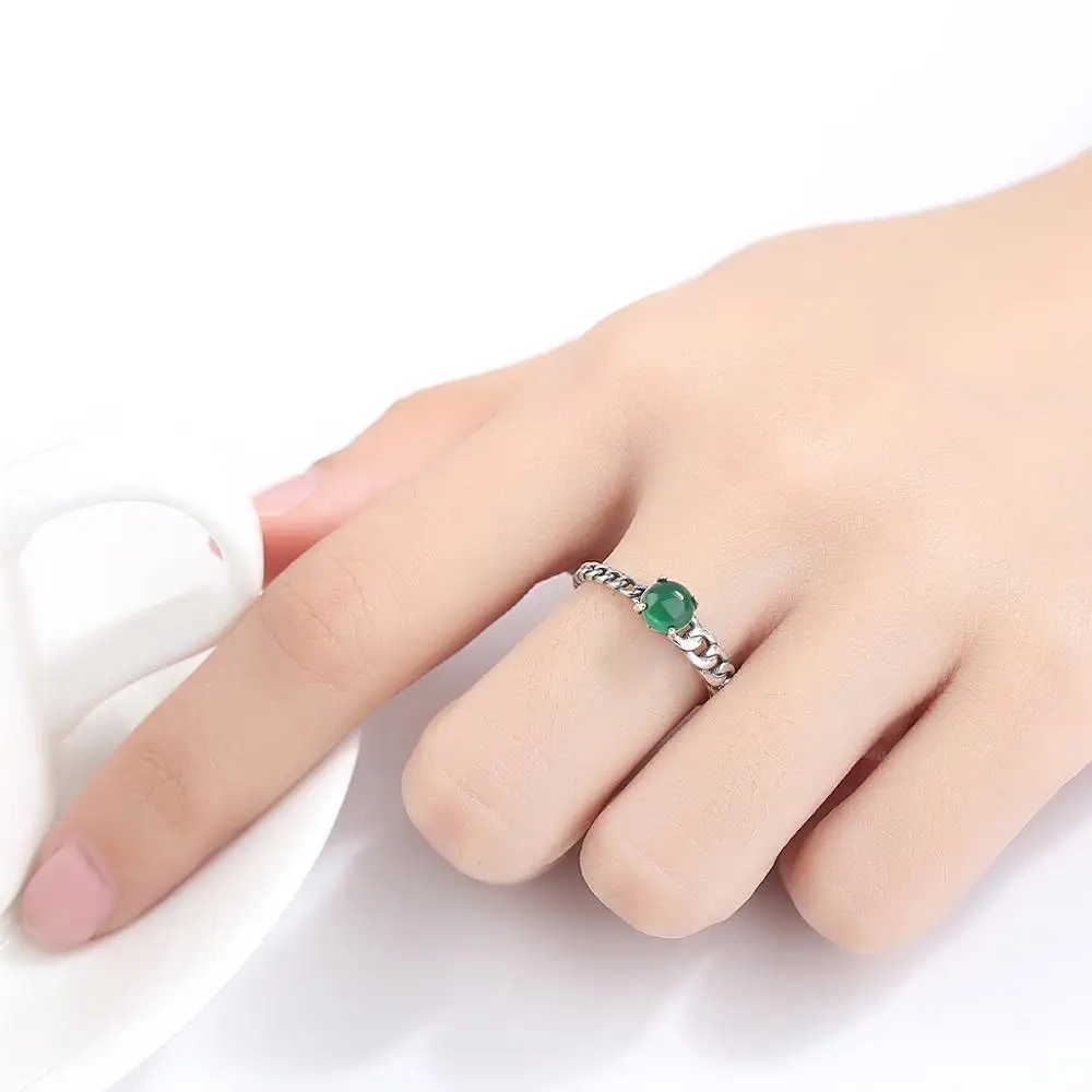 CZCITY 925 стерлингового серебра Открытые Кольца для женщин круглый зелеными кристаллами ручной работы; Комплект: модный дизайн оптовая продажа Регулируемый кольцо на