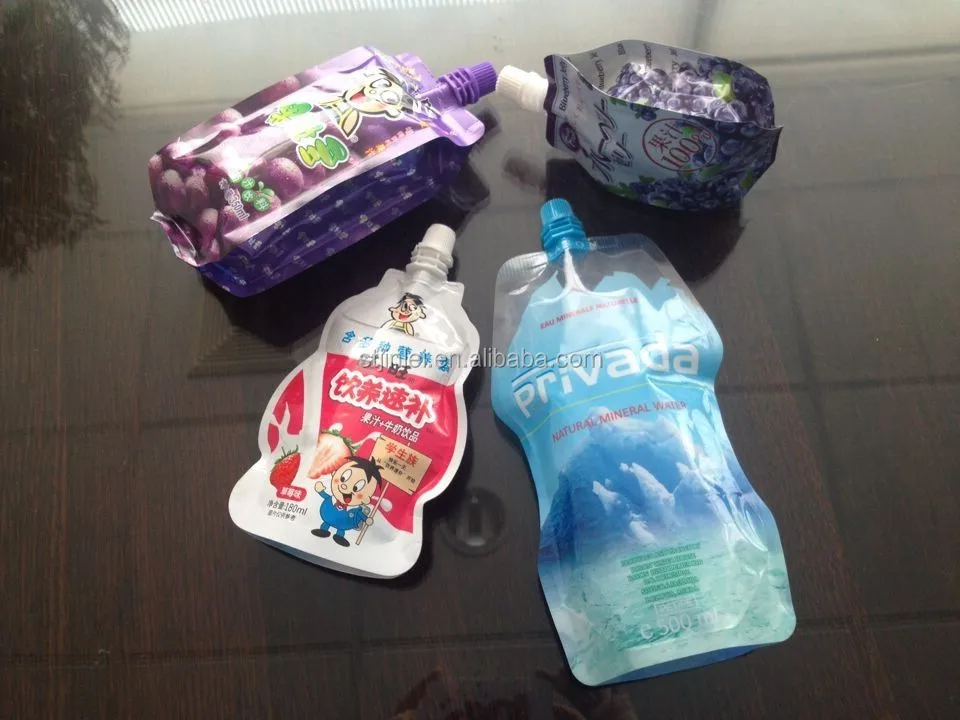 Custom laminated printing juice bag liquid packaging Stand Up Plastic Water Spout Pouch