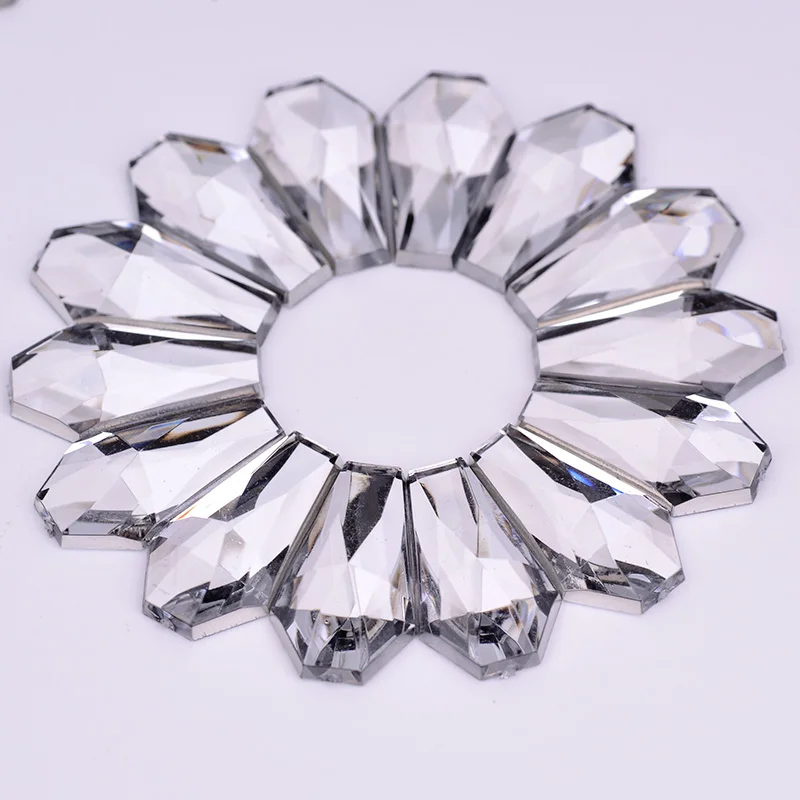 Fancy 11*19mm Clear White Glue On Crystal Stones Non Sewing Beads Flat Back Acrylic Rhinestone