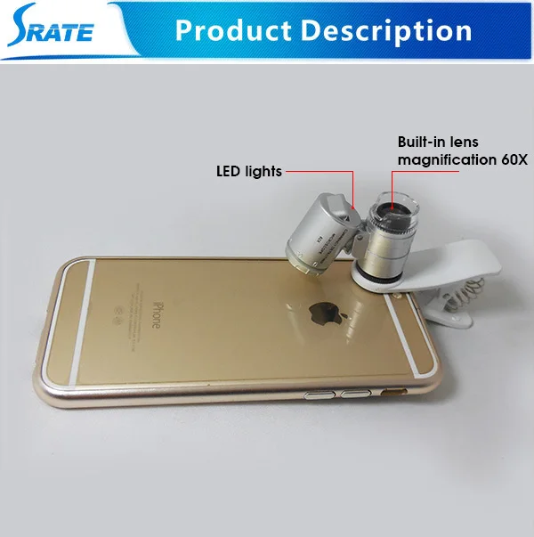 NO.9882 W 60x LED and UV light pocket microscope for mobile phone