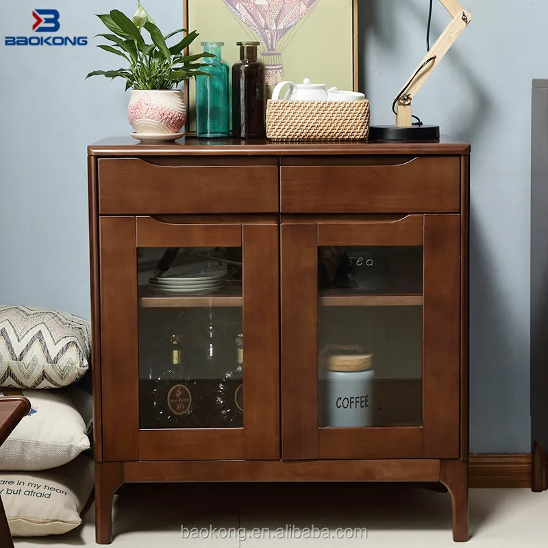 Luxury Rubber Wood Dining Room Glass Door Side Cabinet Design