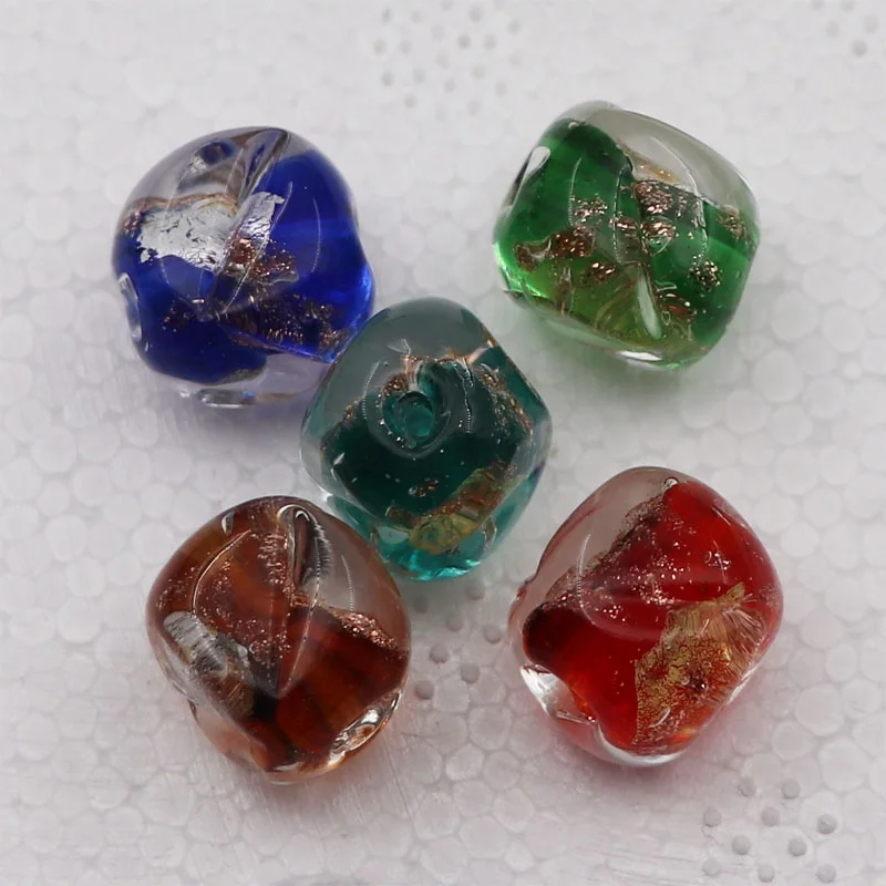 Half Silver Foil Half Gold Foil 10mm Square Italy Murano Glass Beads for Jewelry Making