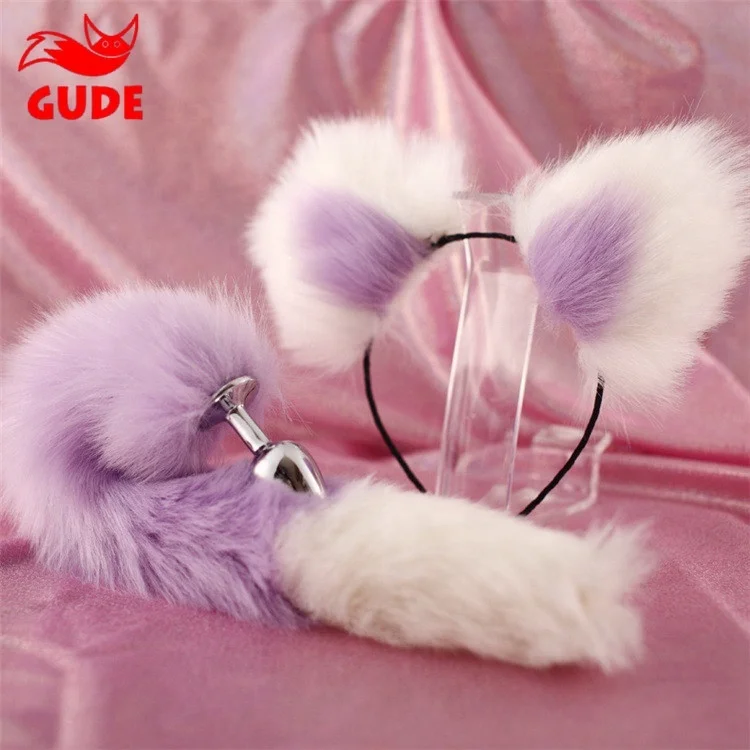 Cosplay Metal Anal Butt  Plug Tail  Anal Sex Toys And Hair Band Set for Adult (Anal plug+headbands)