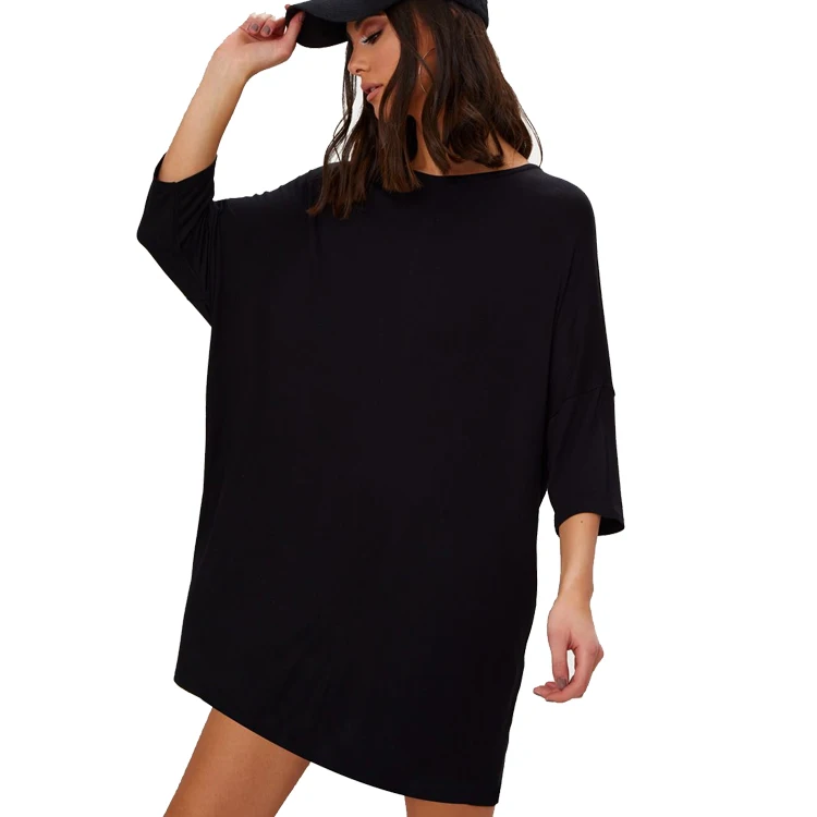 Fashion cotton rayon dress oversized t shirt dress oversize batwing 3/4 sleeve dress