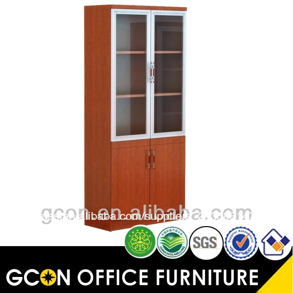 wooden tall bookcase with glass door red cherry modern design gocn