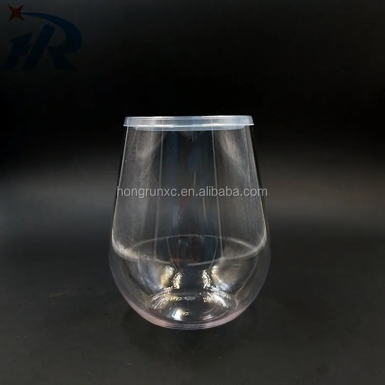 Camping Usage Cups BPA free PET Plastic wine glasses with lid