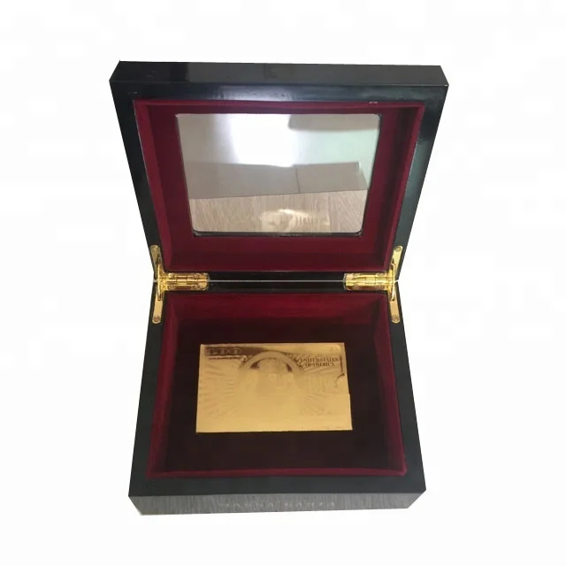 new design black lacquer finish wooden play cards box with glass window