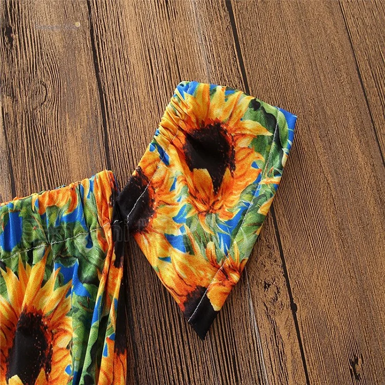 Лидер продаж Детские наряды для малышей одежда маленьких девочек с открытыми плечами Подсолнухи комплект детской одежды