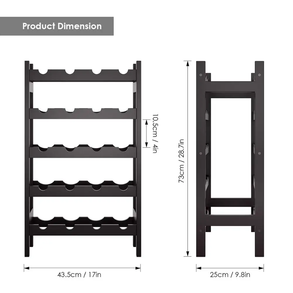 20 Bamboo Wine Display Bottles Storage Rack Free Standing with 5-Tier Shelf Wobble-Free