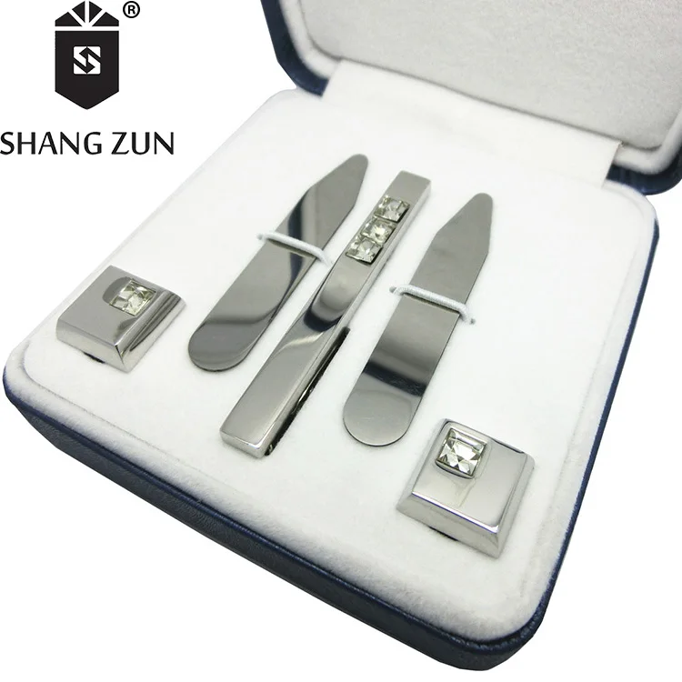 
Silver collar stays suit tie clips pin sets cuff link jewelry men gift silver cufflink 