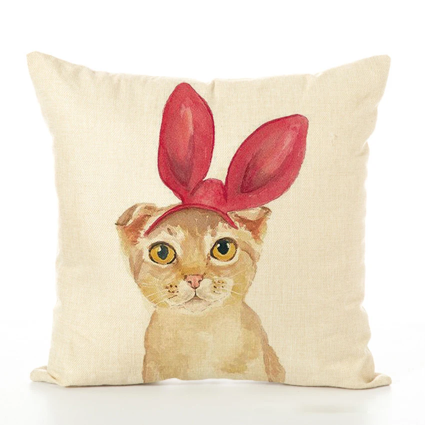 Lovely cat decorative throw cotton linen pillow case cushion cover for Sofa Bedroom Car