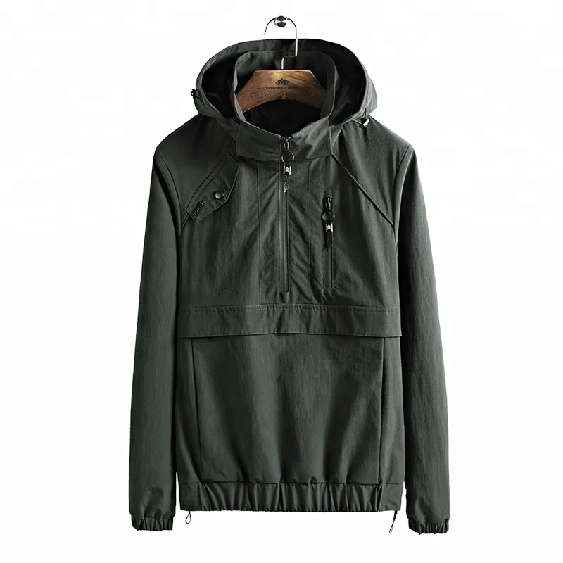 
Dropshipping Front Pocket Waterproof Mens Windbreaker Hooded Anorak 