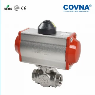 COVNA Stainless Steel NPT Thread Three Position 3 Way Spring Return Pneumatic Actuator Threeway Ball Valve