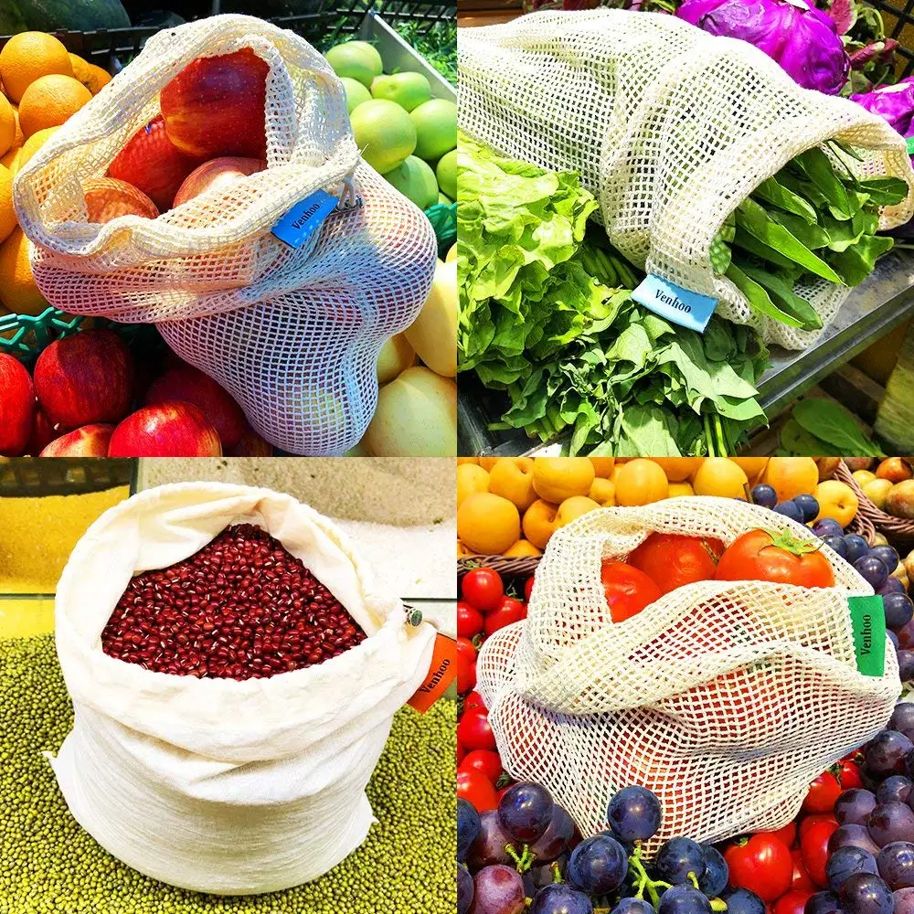 small cheap cotton perforated reusable vegetables mesh bag