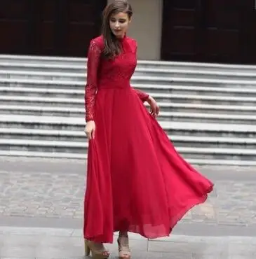 Zm20969a женское вечернее платье с воротником-стойкой и длинным рукавом