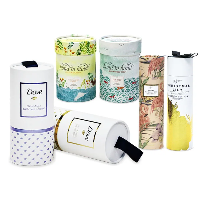 Beauty Color Printing Paper Gift Round Tea Box  with Hot Stamping  Cylinder Tube Gift paper packaging Box paper box with handle