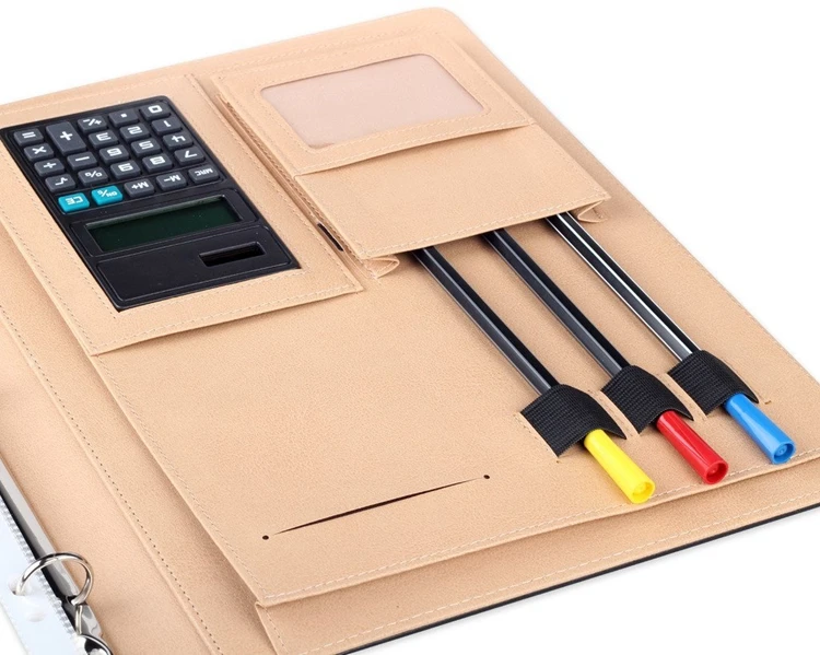 A4 Document Organizer Business Card Holder portfolio With Calculator And 8 File Pockets
