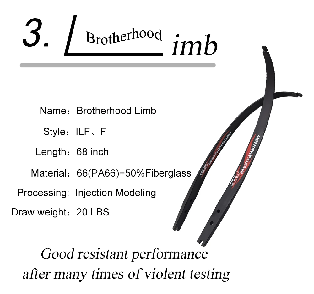 Nika Archery Youth Shooting Practice Recurve Bow Limbs ILF limb Recurve