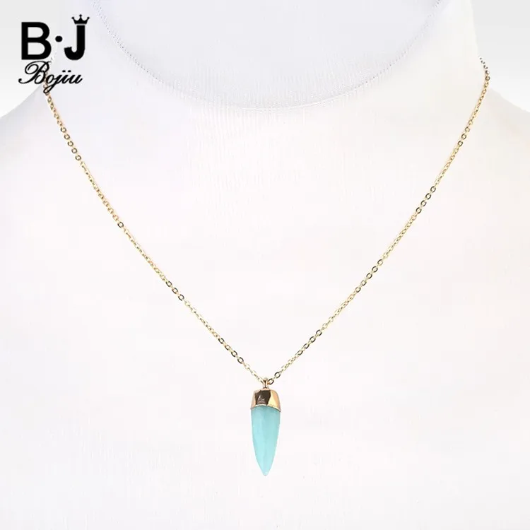 Sales turquoise amethyst rose quartz green jade stone pendant metal chain necklace
