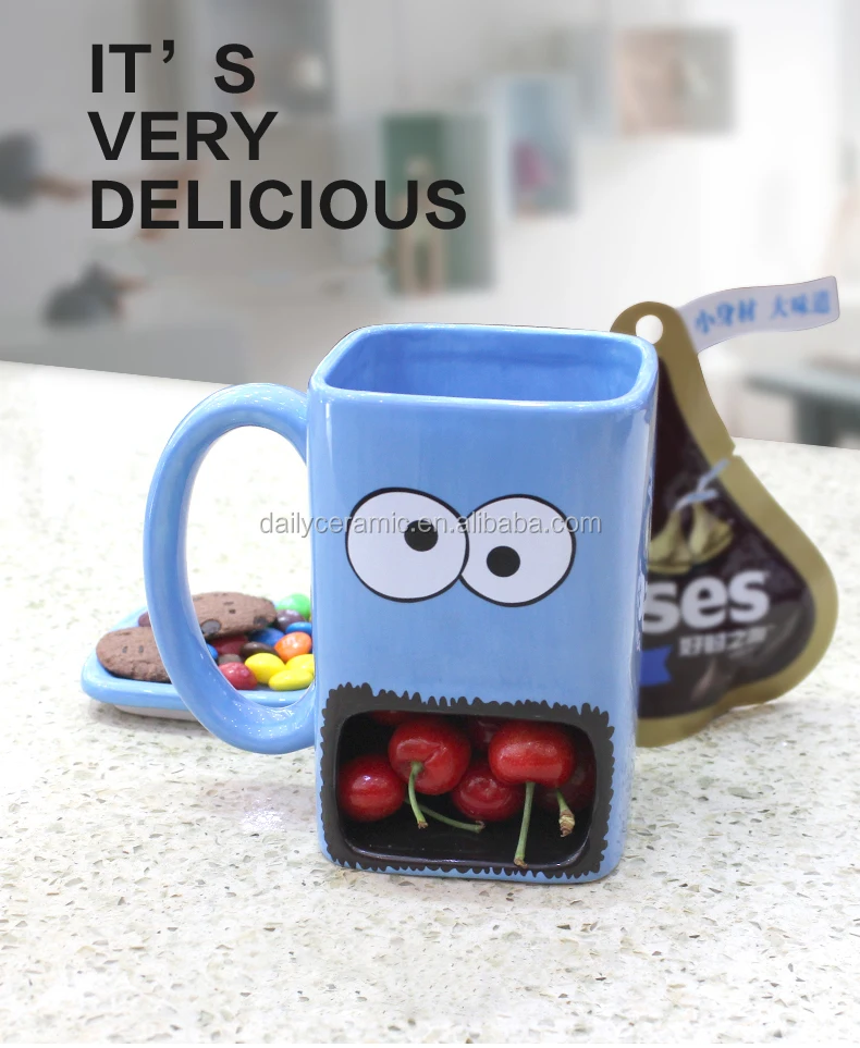 Promotional Logo Printed China Coffee Mug With Cookie Holder Square Ceramic mug with big mouth