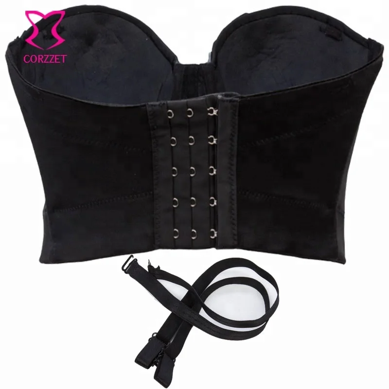 Corzzet Pure Deep Black Sexy Mysteric Outfit Push Up 3/4 Cup B Cup Beading Bustier Women Curvy Shape Performance Club Clothing