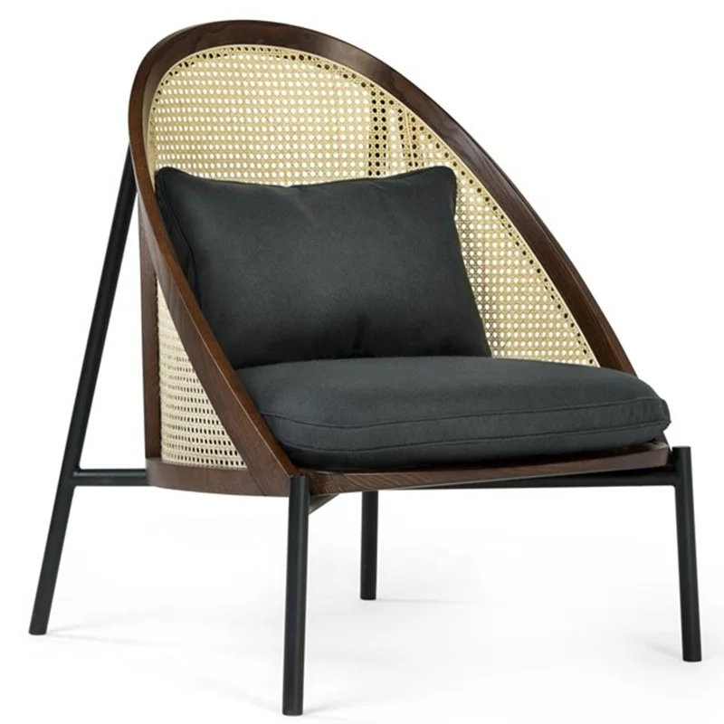High End Furniture Leisure Metal Black Legs Wood Rattan Sofa Chair For Cafe Garden Chair