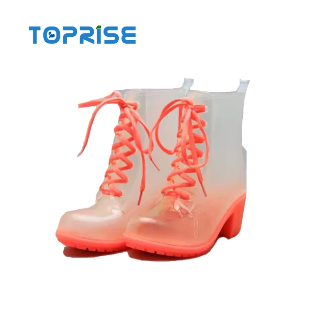 Wholesale Ladies Women Wedge Crystal PVC Plastic Heeled Jelly Rain Shoes