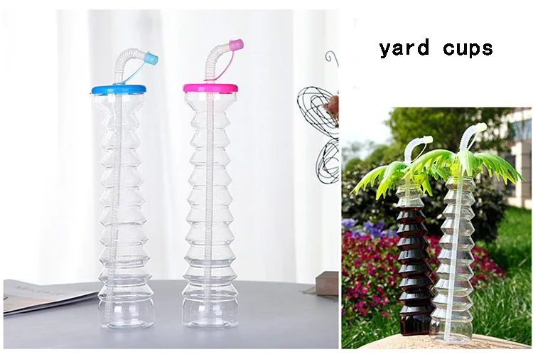 Bpa free disposable coconut palm tree shape plastic yard cups slush with straw