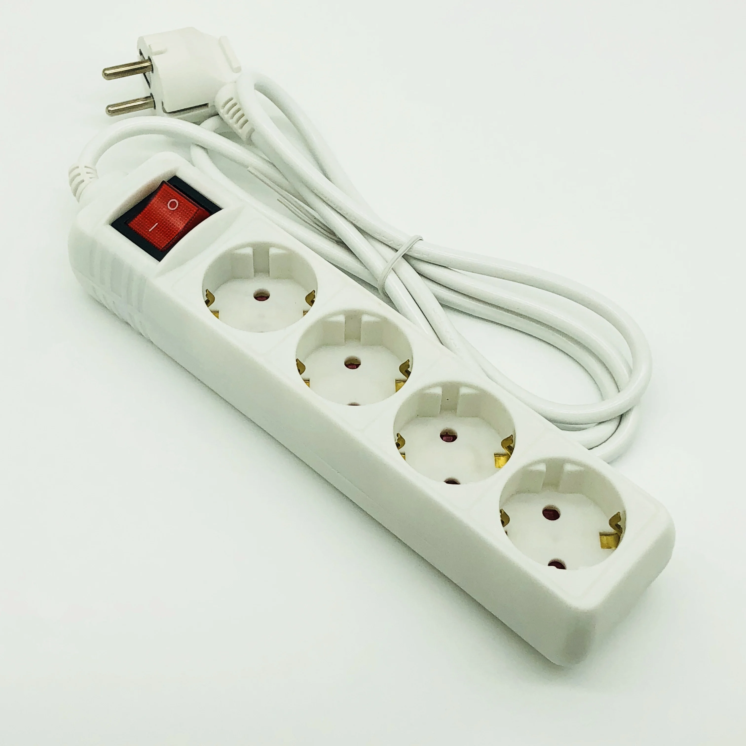 4 way European Extension Eocket Eu German Socket  Power Strip with Long Cord German Schuko Socket