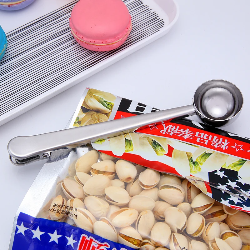 Factory Direct Reusable Stainless Steel Coffee Milk Powder Measuring Spoon with Clip