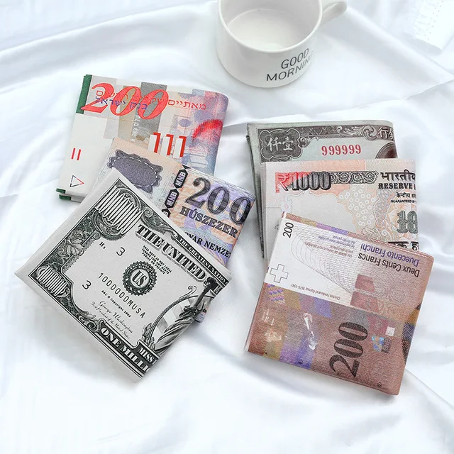 Short novelty style banknotes money bag printed purse coin bag