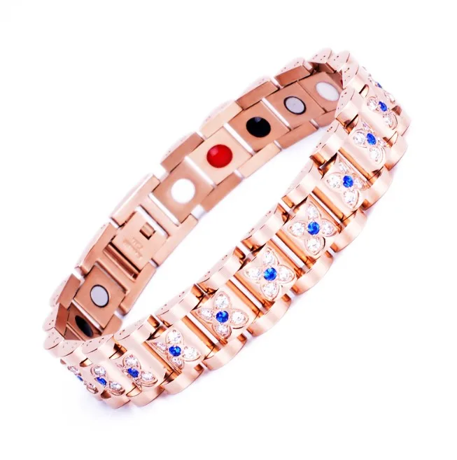 Rhinestone Jewelry Stainless Steel Health Magnet Ion Positive Energy Germanium Bracelet On Sale