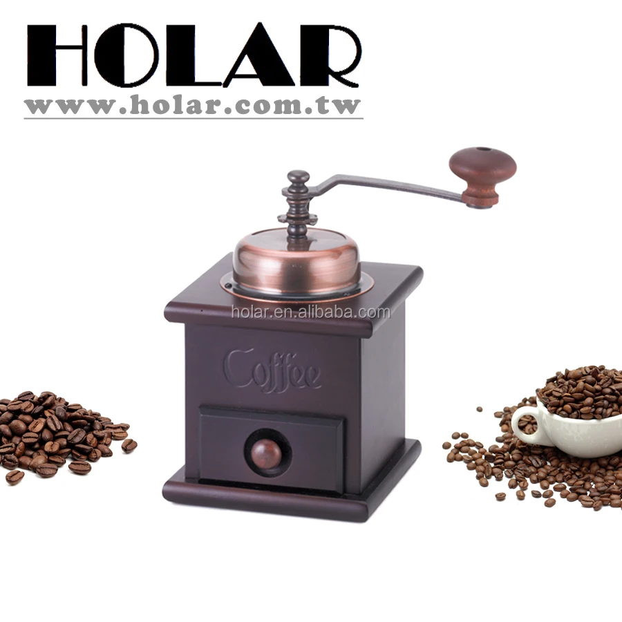 [Holar] Taiwan Made Antique Brown Manual Coffee Mill with Rubber Wood & Cast Iron