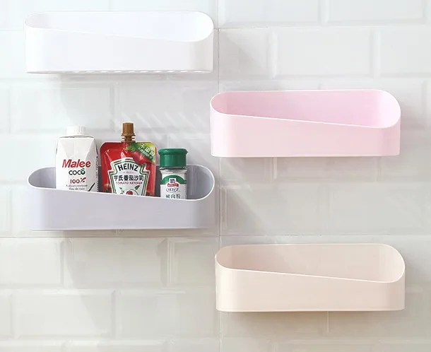 Power paste wall hanging plastic non-perforating wall receiving shelf geometric shape bathroom shelf in the toilet