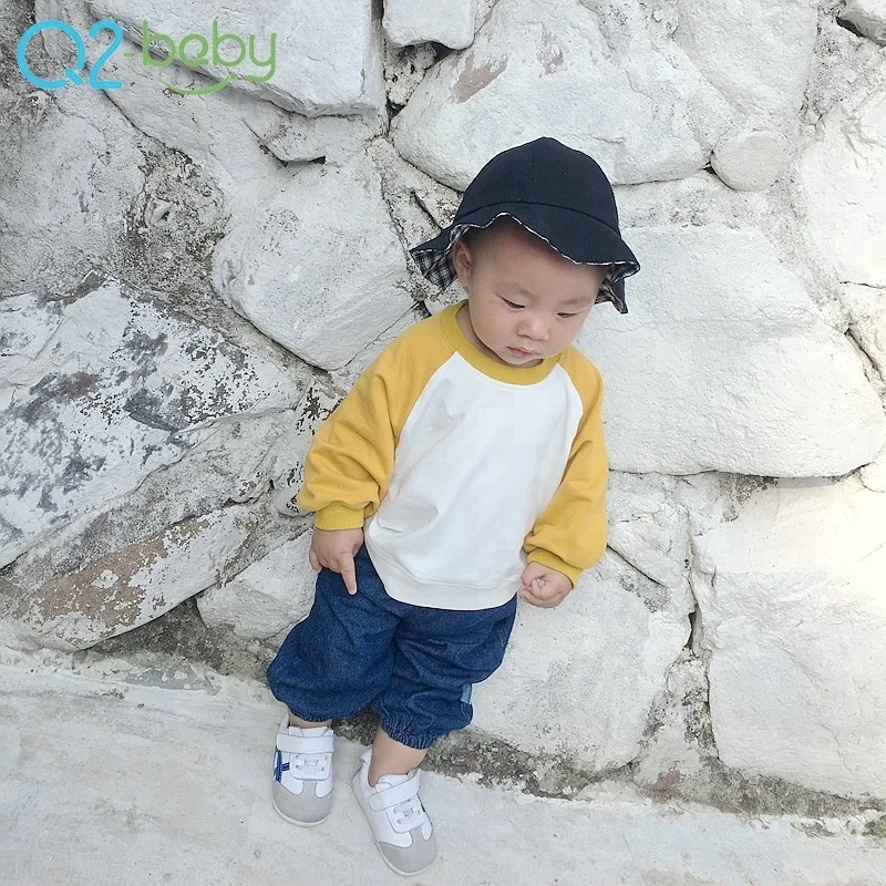 
Customized spring autumn round neck raglan sleeves color matching cotton boy girl baby sweatshirt 2196 