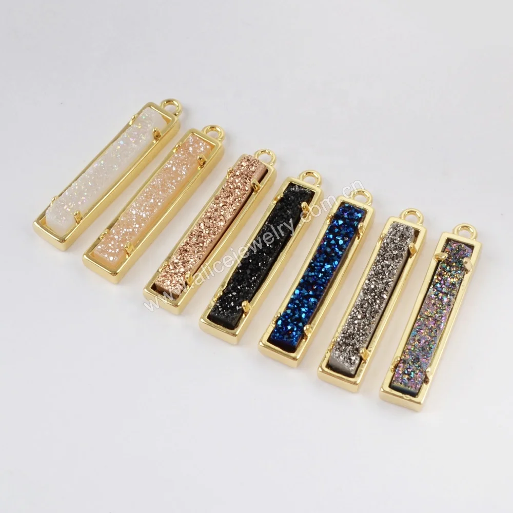 ZG0407 Wholesales price druzy pendant bar druzy jewelry titanium colorful druzy pendant charms for jewelry making
