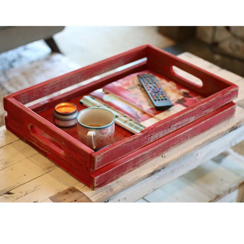 
Red Rustic Slatted Tray Made of Recliamed Wood ,Wooden Breakfast/ Tea tray. 