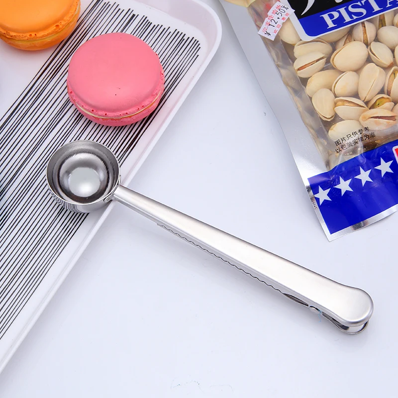 Factory Direct Reusable Stainless Steel Coffee Milk Powder Measuring Spoon with Clip