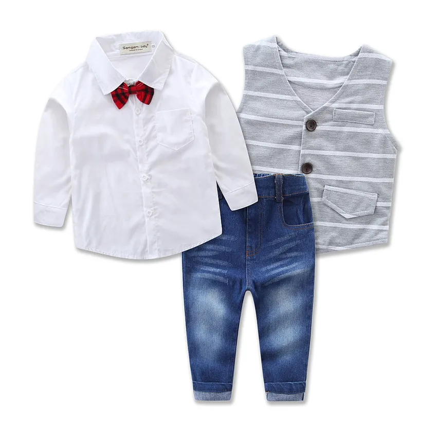 Latest spring fall baby boy clothes set for tops t-shirts + pants +vest coat kids clothes boys fashion designer clothing