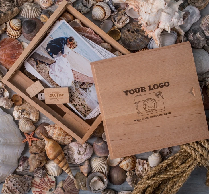 wooden photo packaging box ,wooden USB gift box for wedding