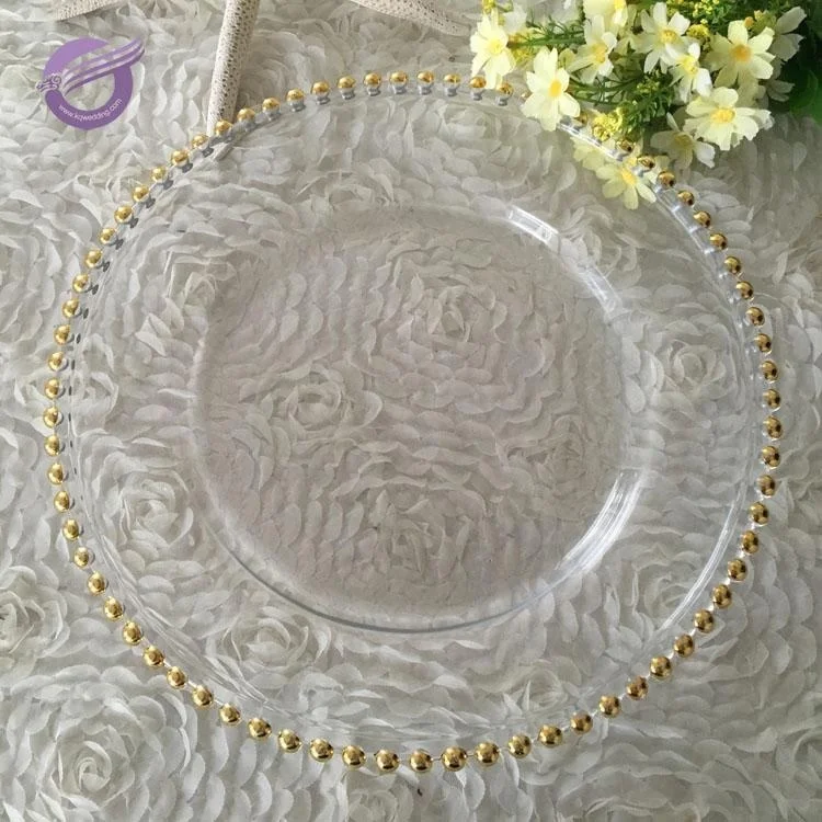tableware thermocol machine dinner round clutch gold beaded glass charger plate