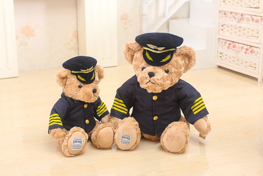20/30/45/55cm cute handsome customized plush Pilot/Captain bear doll toy with navy hat&uniform