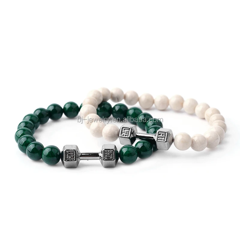 
Fashion Black Lava Stone Bracelet 8mm Natural Stone Beads Dumbbell Men Bracelet 