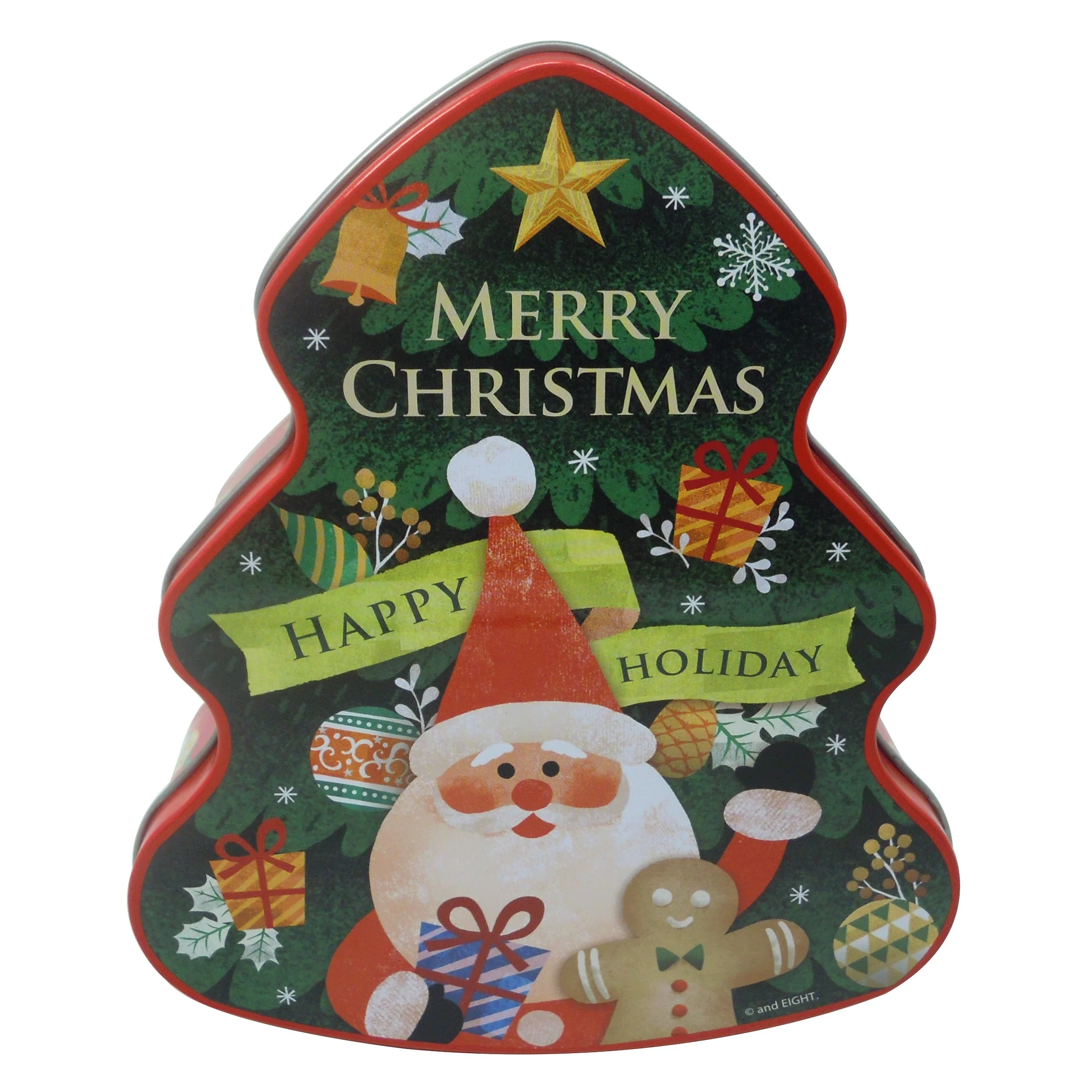 Factory custom candy metal tin cans nice Christmas tree shape hot sale cookie tin box for gift packaging