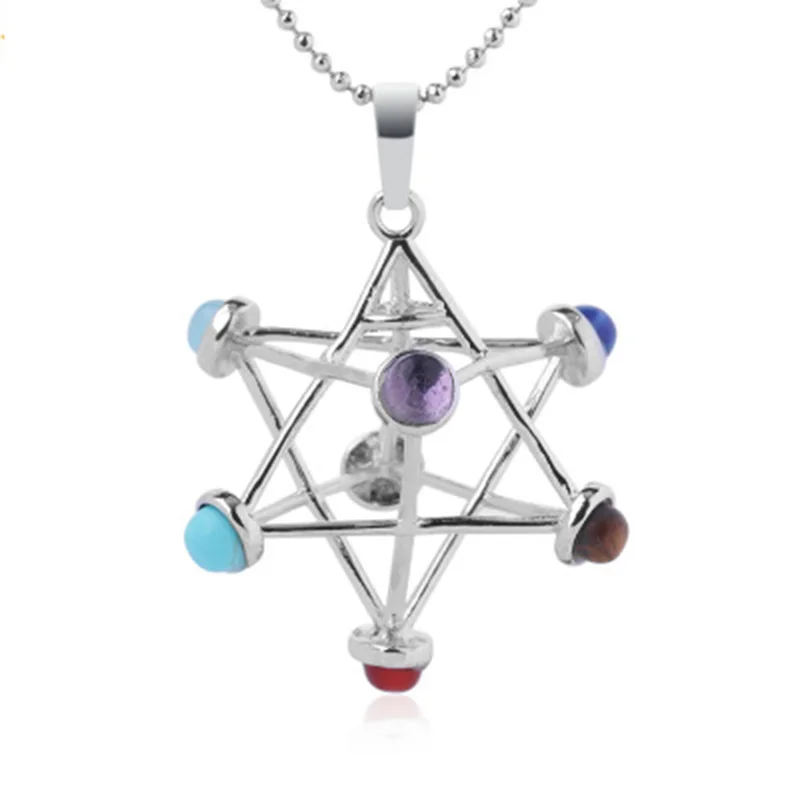 Wholesale Religious Merkaba Pendant Ornament Unisex Jewelry 7 Chakras Necklace